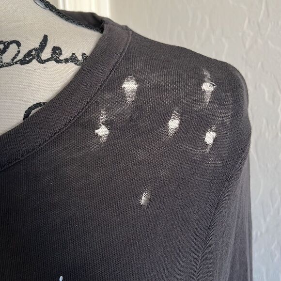 Chaser Faded Black Love Tiger Distressed Holes Sheer Paint Splatter Top - Picture 8 of 12